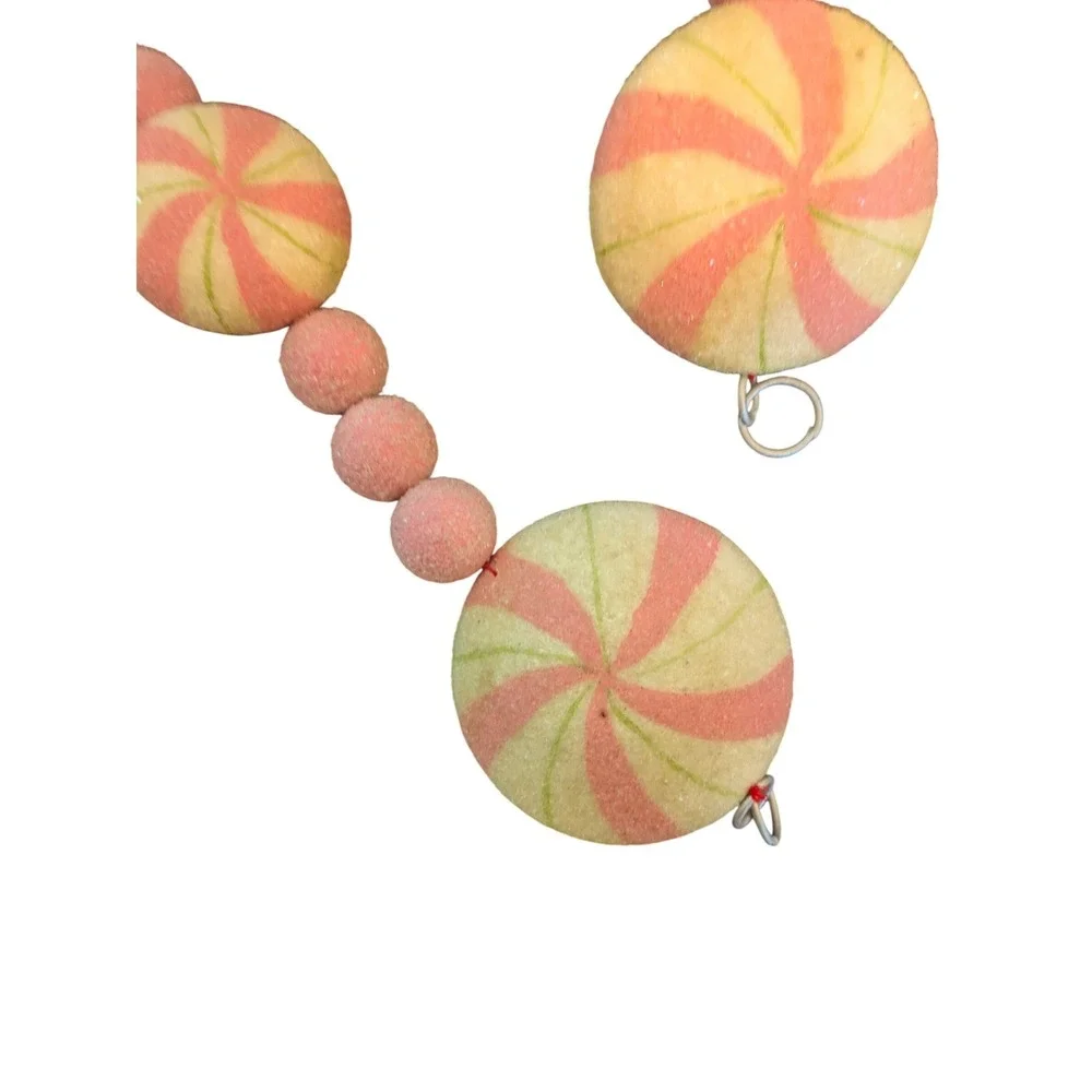 Pink and Cream‎ Peppermint Candy Christmas Garland Set of 3 Sugared Foam 35 Inch